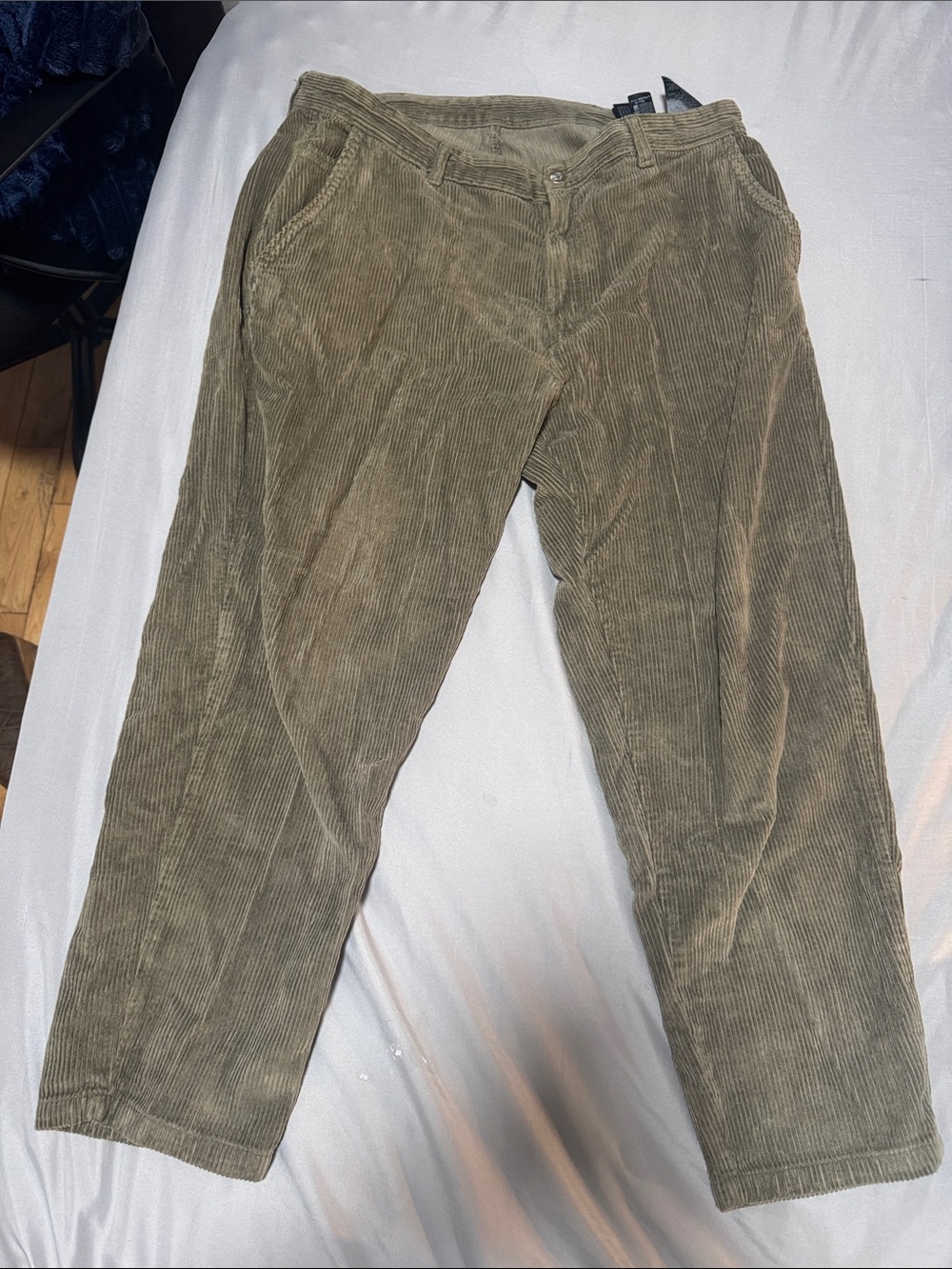 Zara Olive Green Corduroy Trousers - Relaxed Straight Leg